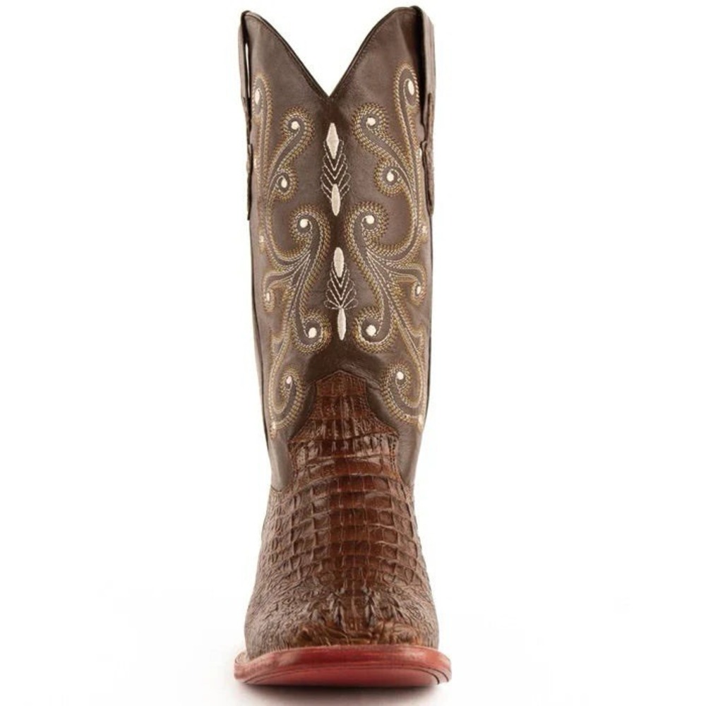 Ferrini Stampede Mens 8.5 Caiman Square Toe Cowboy Boot Sport Rust Brown Leather - Picture 4 of 6